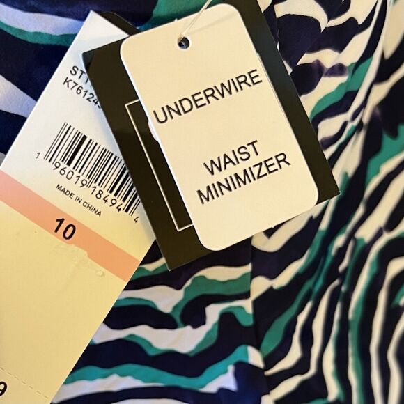 Island Escape Tankini Swimsuit Top Size 10 Green White Black Zebra Underwire NEW - Picture 7 of 9